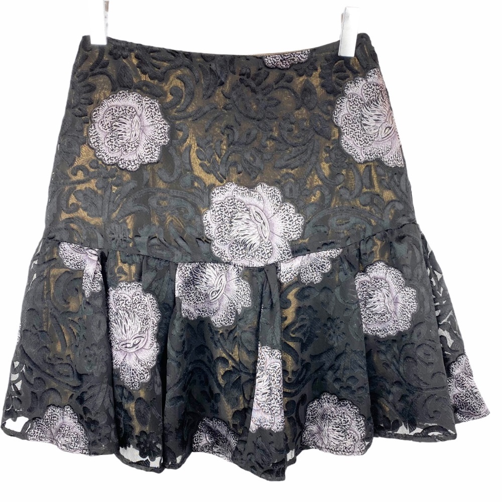 ASOS Purple Black Gold Lace Dark Floral Skirt Size 0